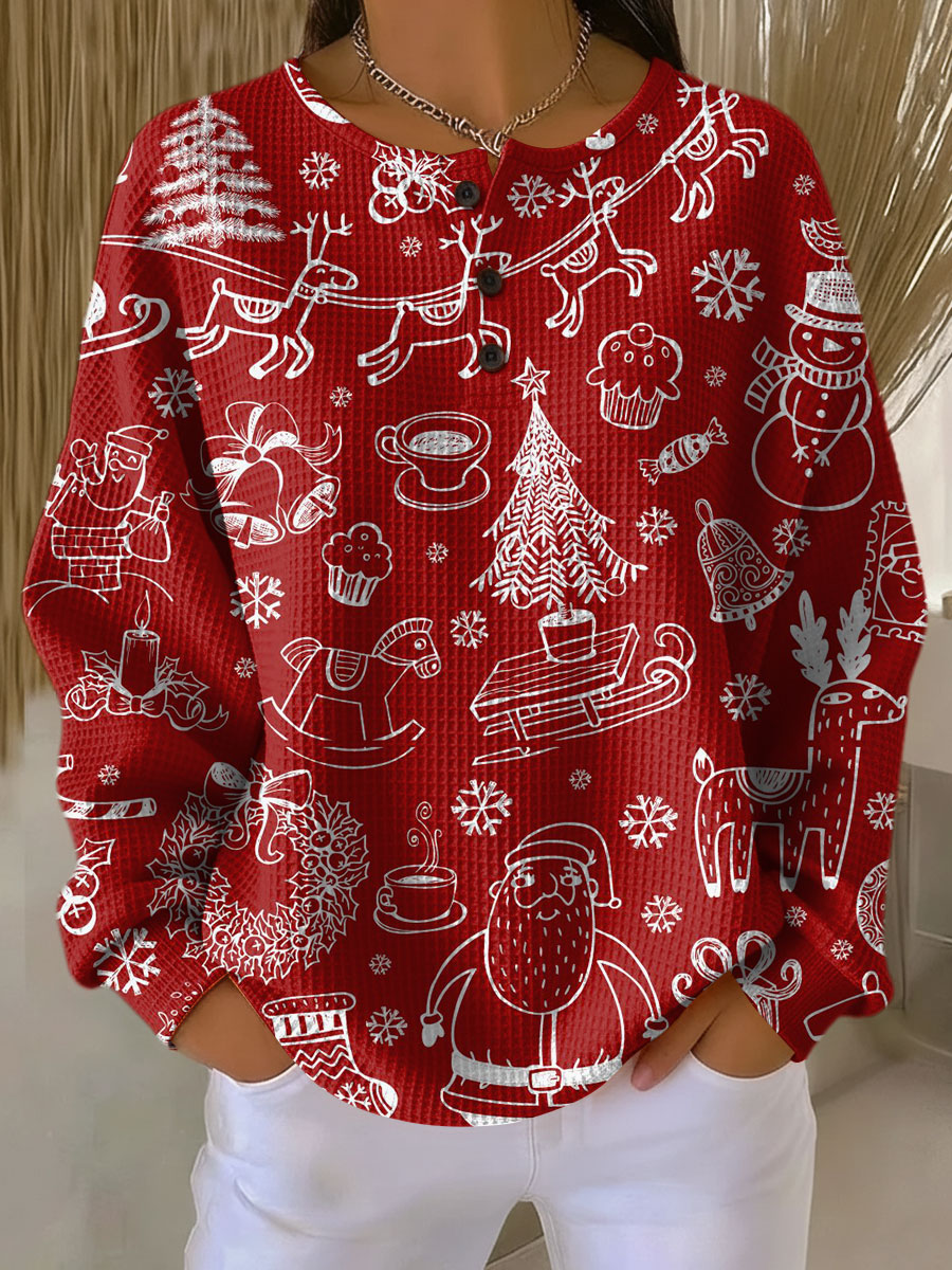 Caroline red Christmas motif waffle knit sweater, view 2