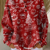 Caroline red Christmas motif waffle knit sweater, view 2