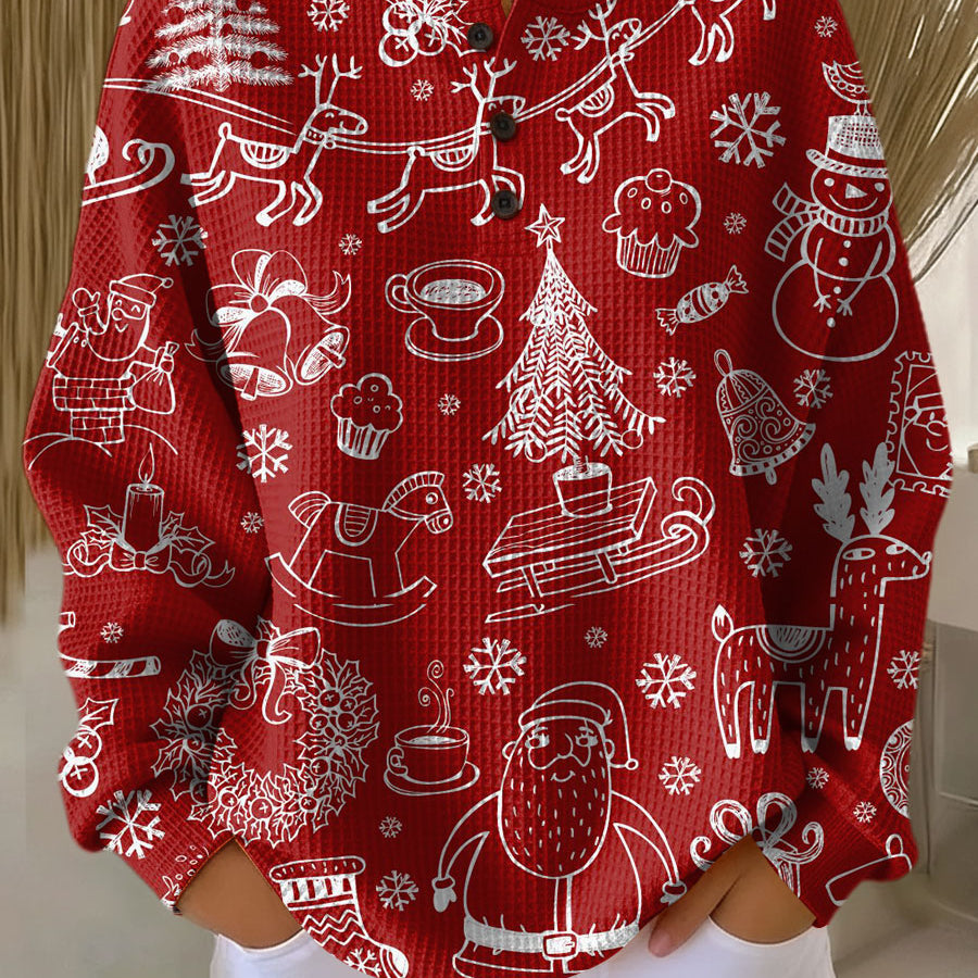 Caroline red Christmas motif waffle knit sweater, view 2