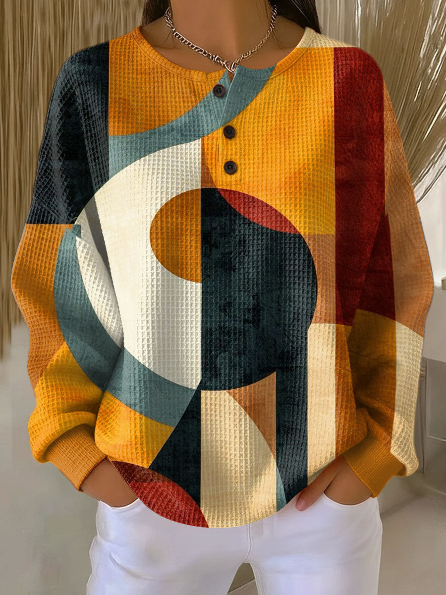 Amelia geometric print waffle knit sweater, view 2