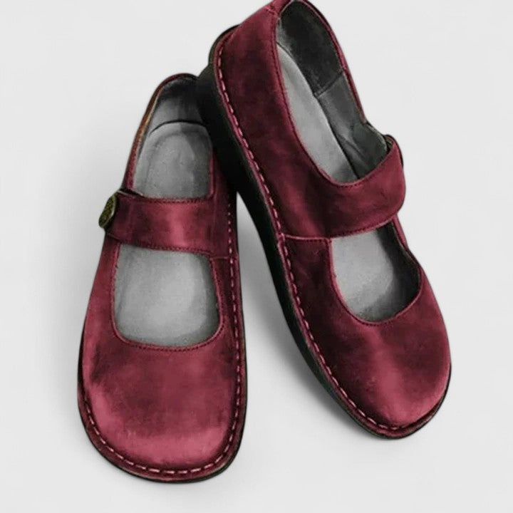 Gayle suede look comfort Mary Jane shoes in Burgundy, view 3