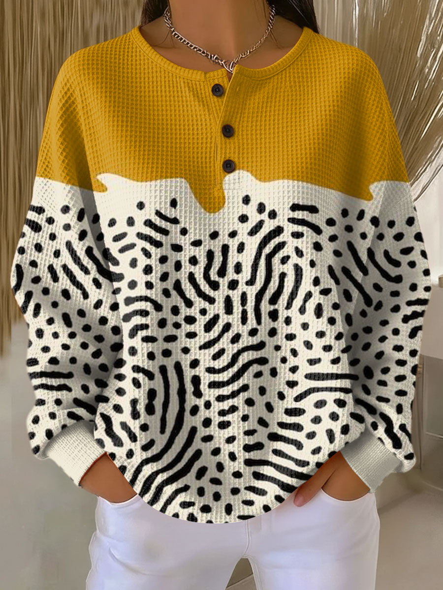 Opal mustard polka dot waffle knit sweater, view 2