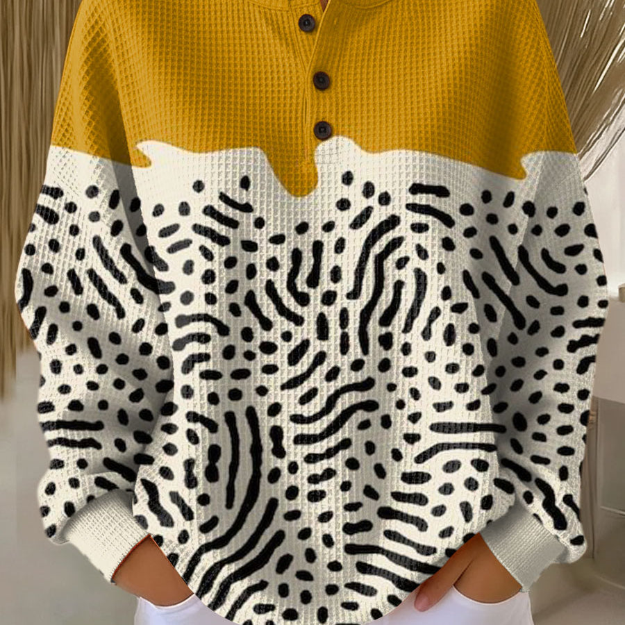 Opal mustard polka dot waffle knit sweater, view 2