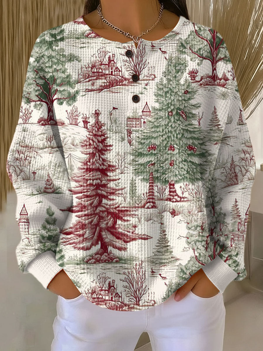 Luna winter landscape waffle knit sweater, view 2