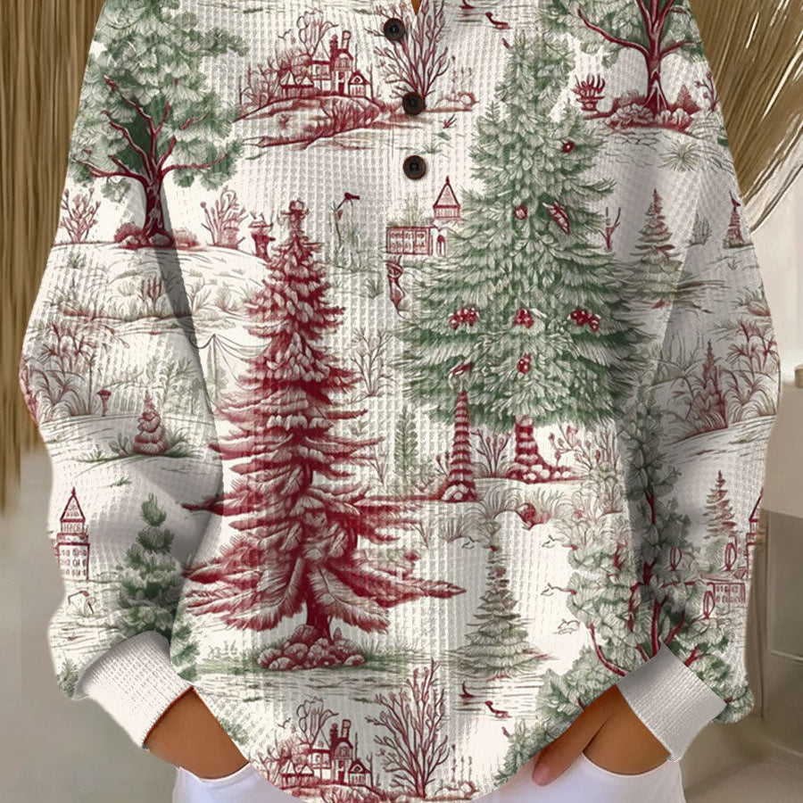 Luna winter landscape waffle knit sweater, view 2