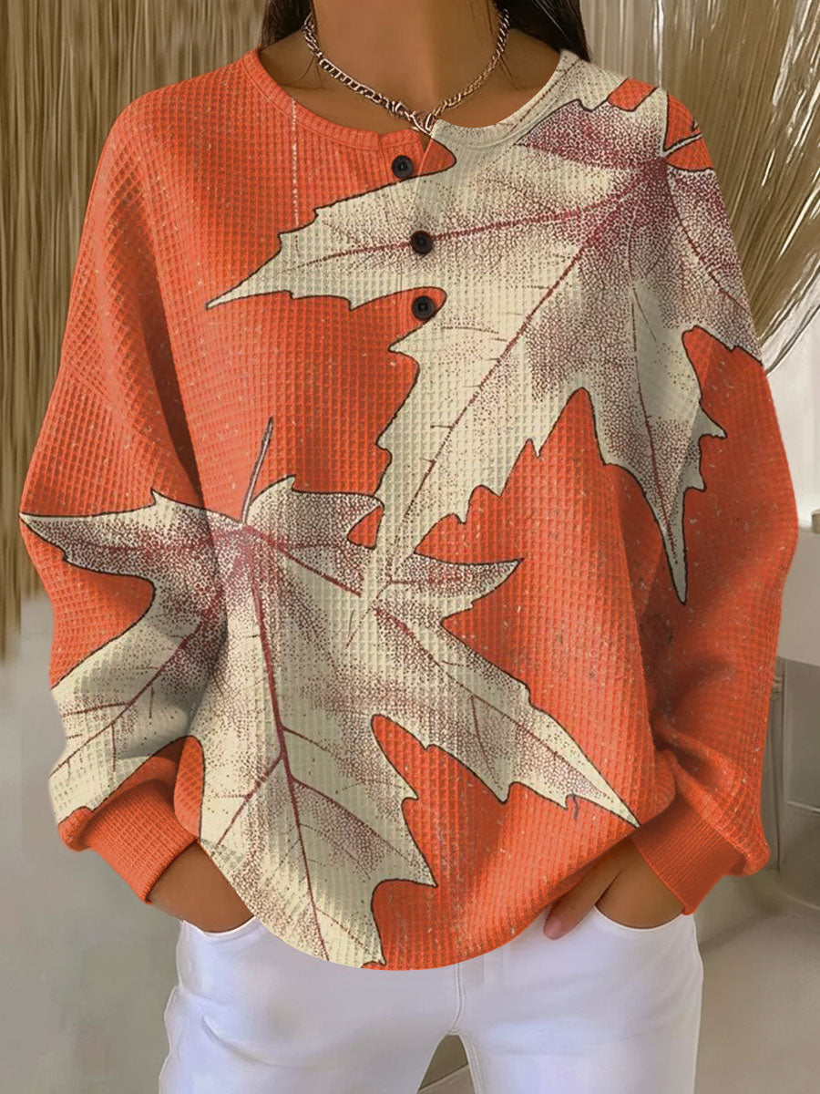 Marion orange maple leaf waffle knit sweater, view 2