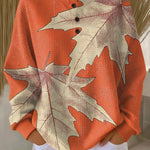 Marion orange maple leaf waffle knit sweater, view 2