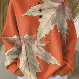 Marion orange maple leaf waffle knit sweater, view 2