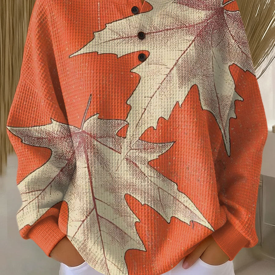 Marion orange maple leaf waffle knit sweater, view 2