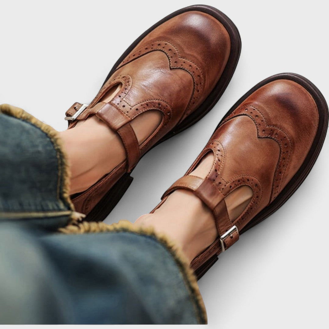 Audra brogue T-strap Mary Jane shoes in Brown, front view