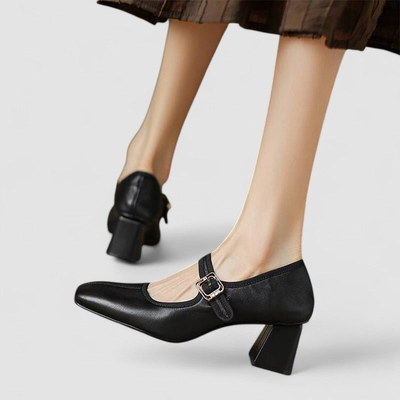 Glenda square toe block heel Mary Jane shoes, front view