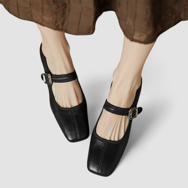 Glenda square toe block heel Mary Jane shoes in Black, view 6