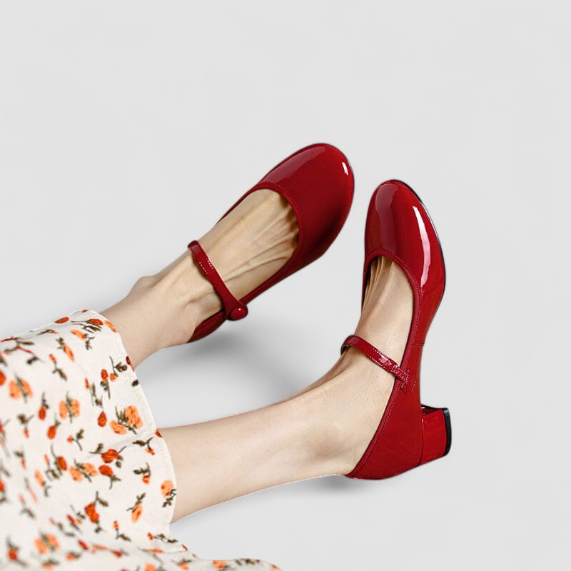 Mabel patent block heel Mary Jane shoes in Red, view 3