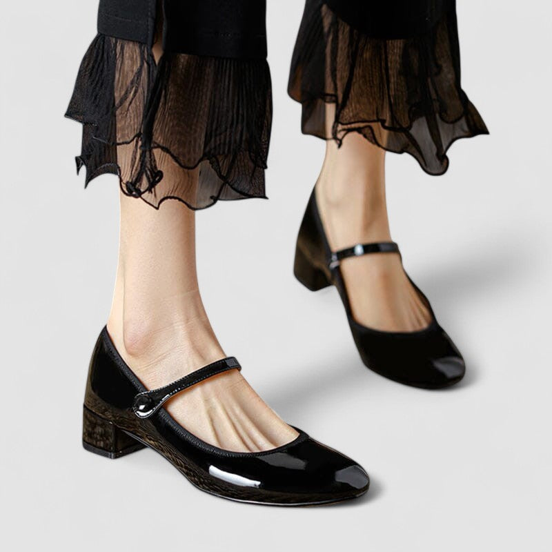 Mabel patent block heel Mary Jane shoes, front view