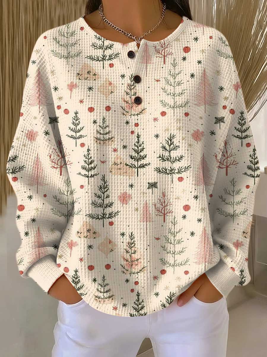 Meredith cream mini tree waffle knit sweater, view 2