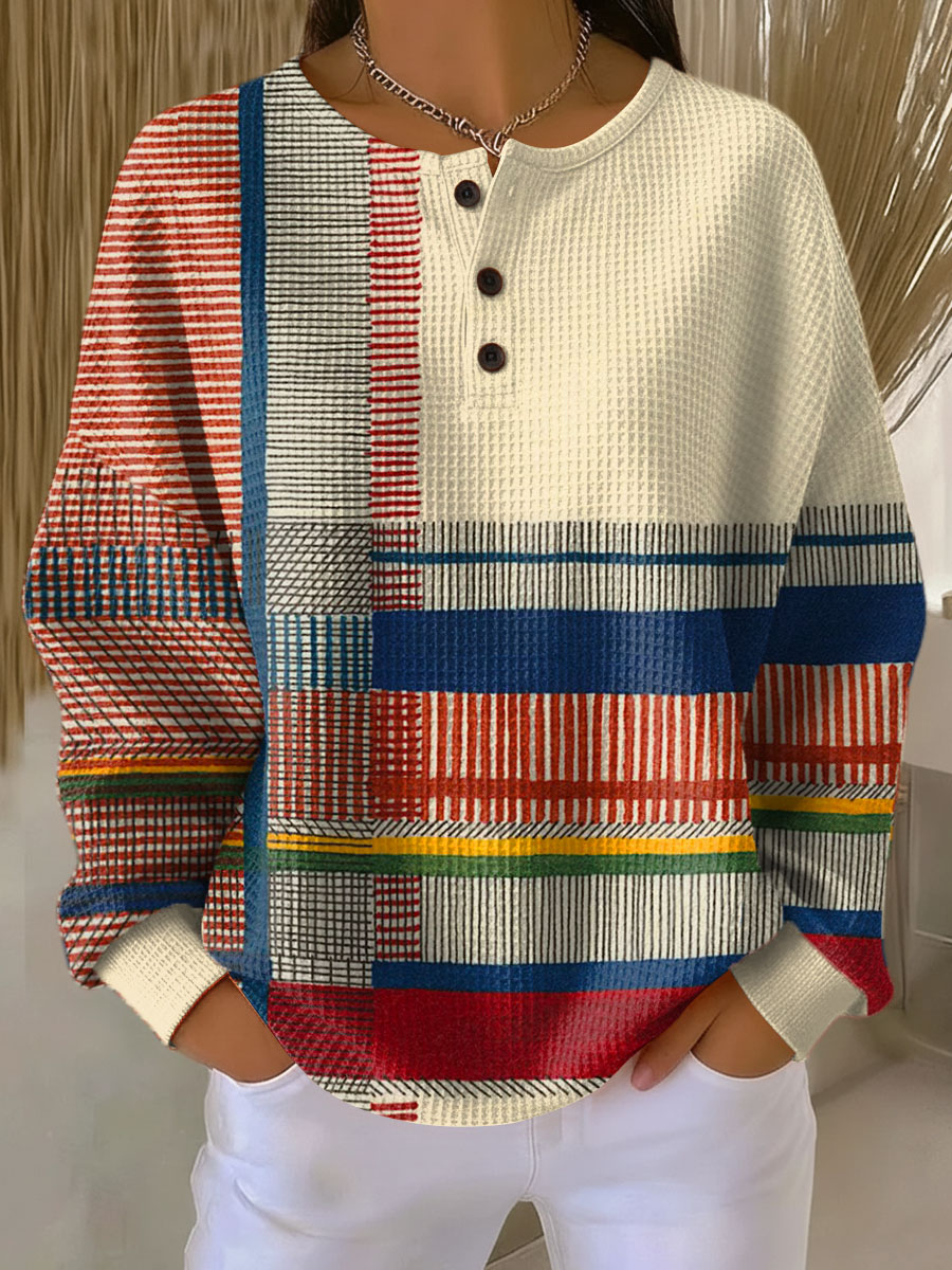 Margaret striped color block waffle knit sweater, view 2