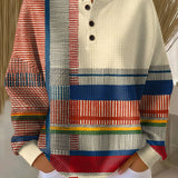 Margaret striped color block waffle knit sweater, view 2