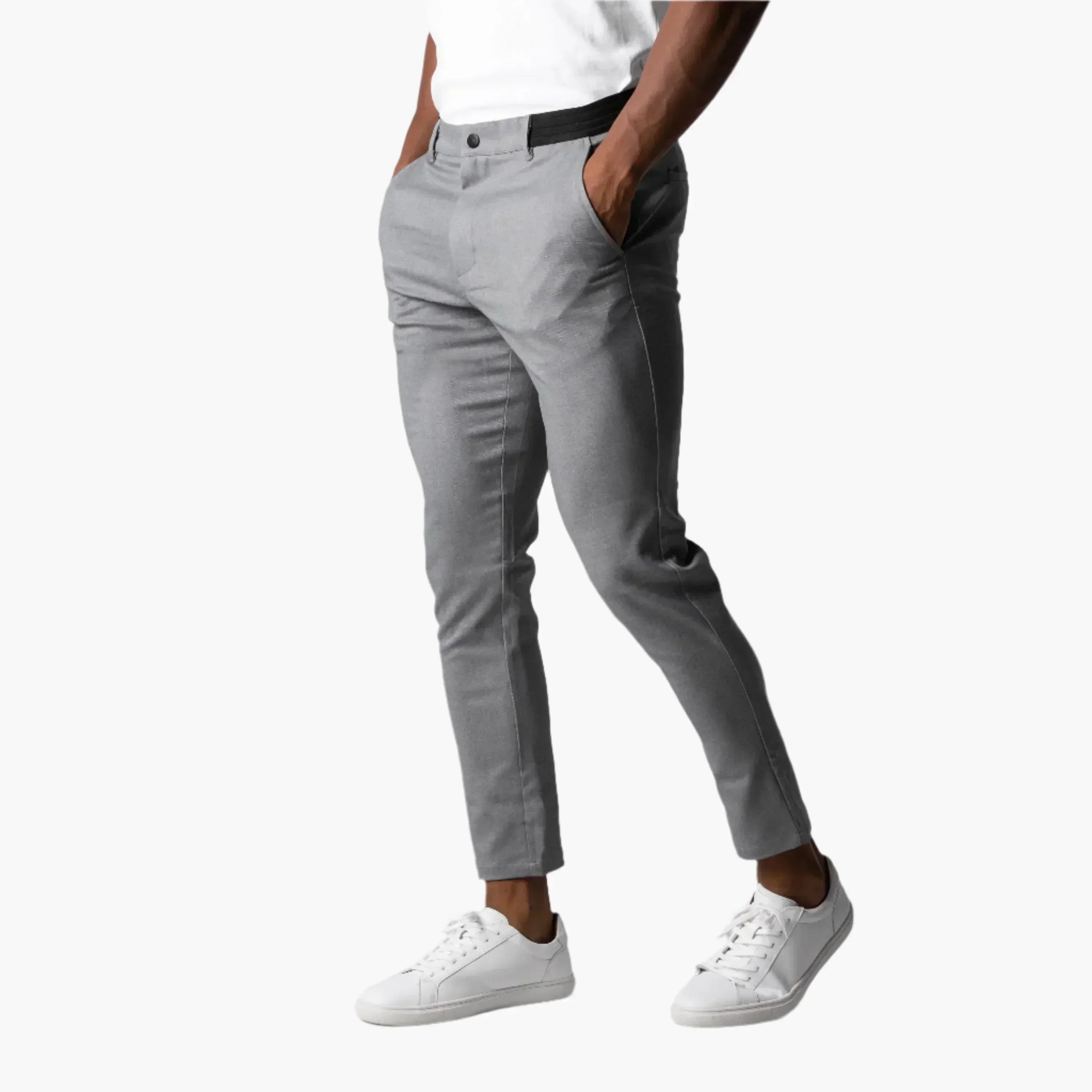 Lorne men's slim fit stretch chino pants in Gray, front view