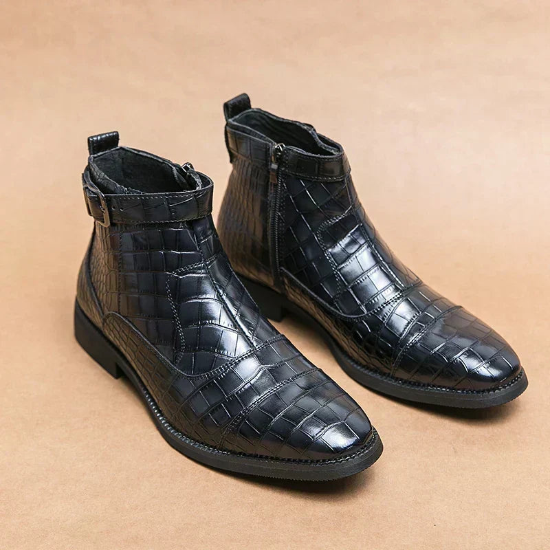 Nathan | Brown Woven Ankle Boots with Buckle