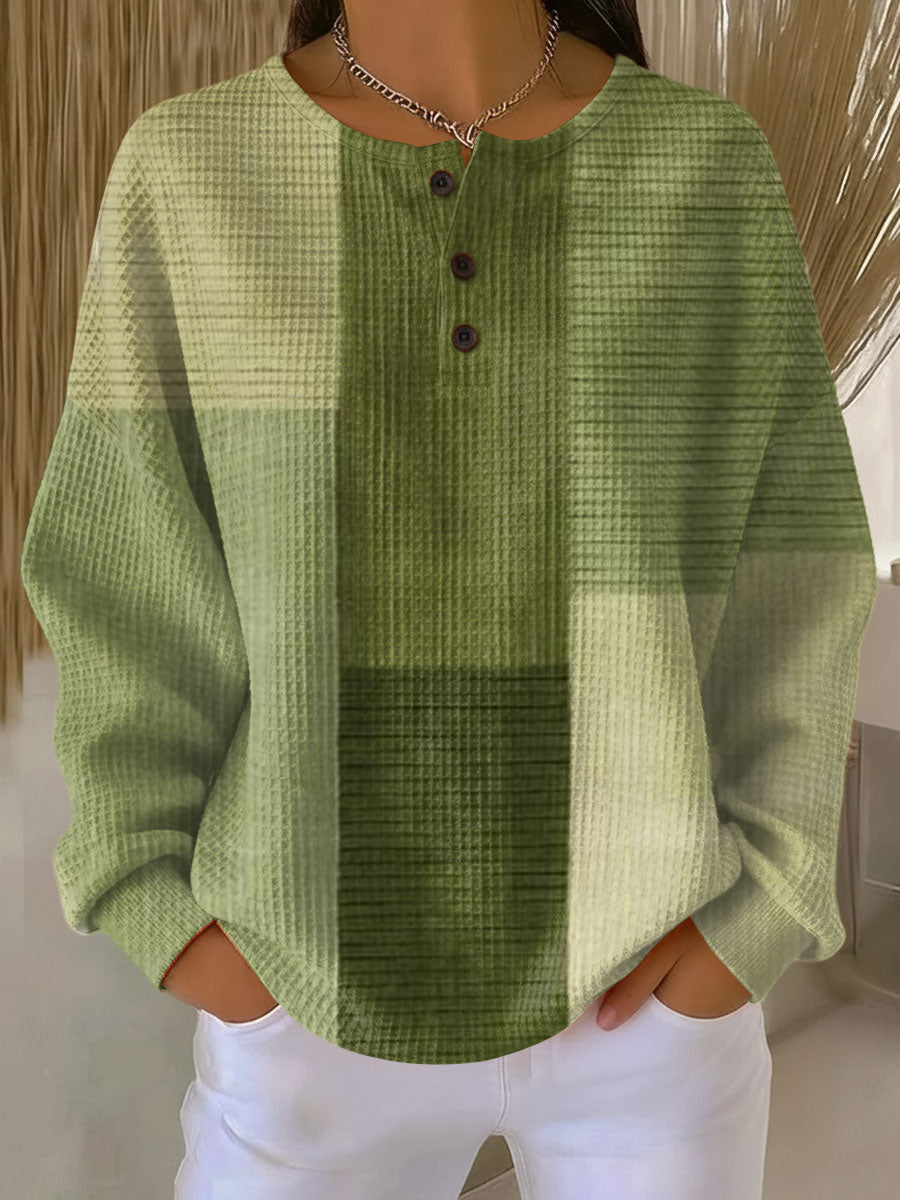 Charlotte green patchwork waffle knit sweater, view 2