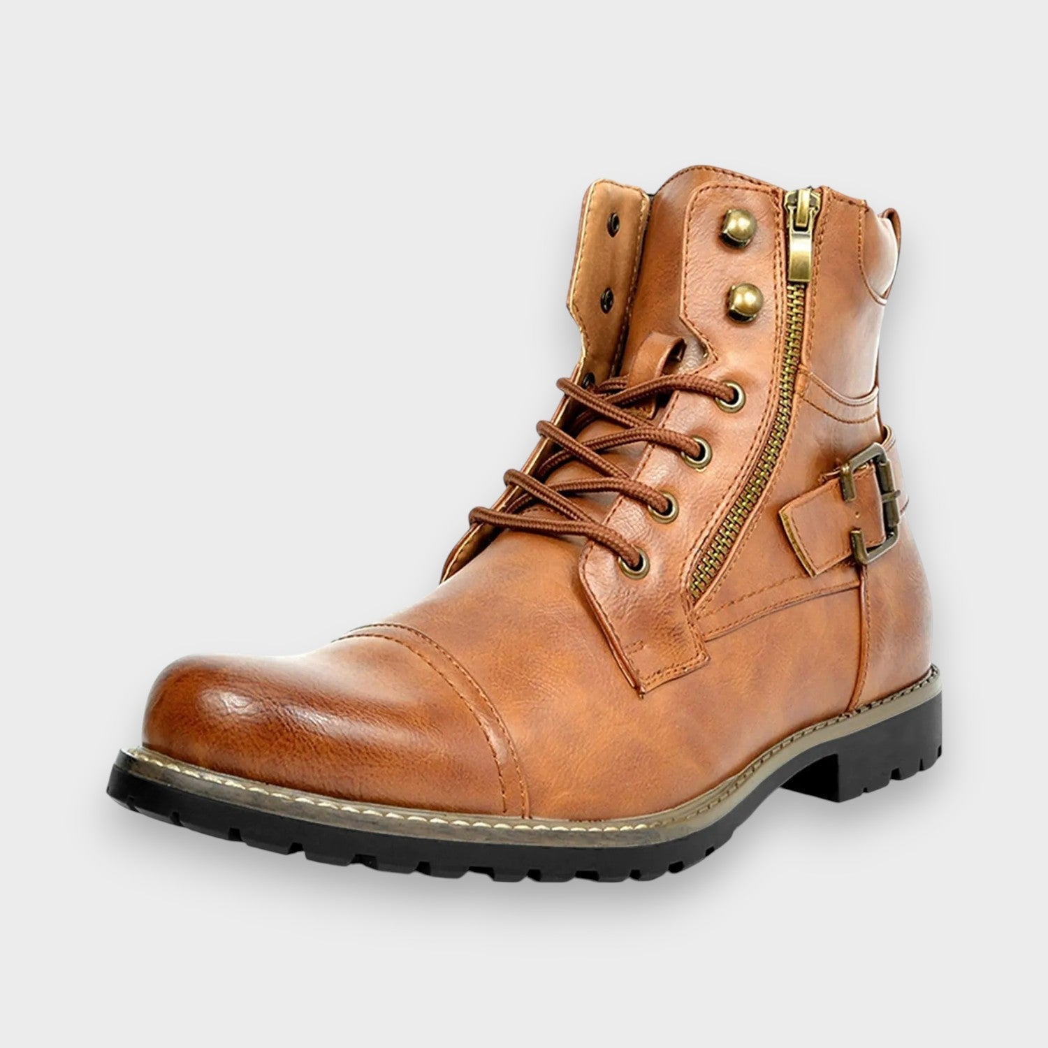 Ethan | Black Lace-Up Boots with Buckle