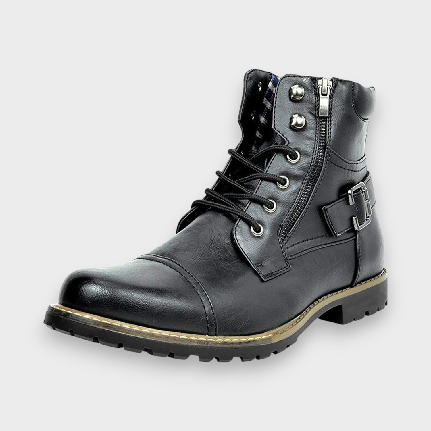 Ethan | Black Lace-Up Boots with Buckle