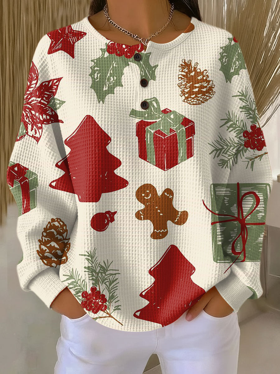 Olivia Christmas tree and gift waffle knit sweater, view 2