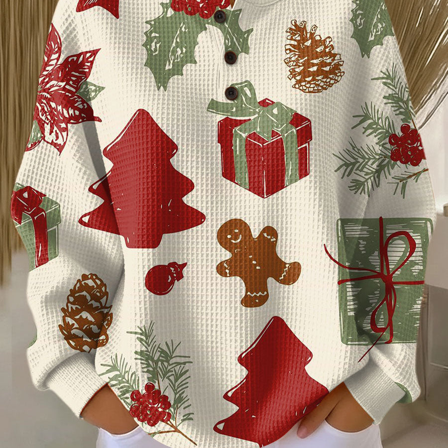 Olivia Christmas tree and gift waffle knit sweater, view 2