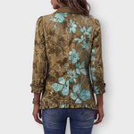 Lily boho floral ruffle jacket in Olive & Turquoise Floral, back view