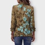 Lily boho floral ruffle jacket in Olive & Turquoise Floral, back view