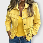 Brooklyn fringe and lace jacket in Yellow, front view