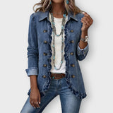 Amelia ruffled jacket in Medium Blue, front view