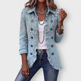 Isabella paisley ruffled jacket in Sky Blue, front view