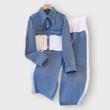Natalie cropped jacket and pants set in White, flat lay