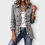 Evelyn gingham ruffle jacket in Black, front view