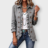 Evelyn gingham ruffle jacket in Black, front view