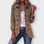 Mia leopard gradient ruffle jacket in Leopard Tan, front view