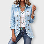 Evelyn gingham ruffle jacket in Light Blue, front view
