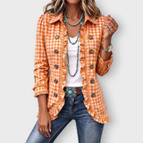 Evelyn gingham ruffle jacket in Orange, front view