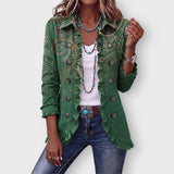 Aria paisley ruffled jacket in Green Paisley, front view
