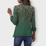 Aria paisley ruffled jacket in Green Paisley, back view