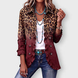 Emma leopard ombre ruffle blazer in Wine, front view