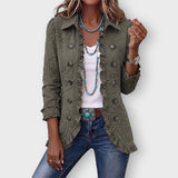 Olivia floral embroidered ruffle jacket in Retro Green, front view