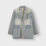 Hannah oversized light wash blazer in Light Wash Blue, flat lay