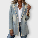 Hannah oversized light wash blazer in Light Wash Blue, front view