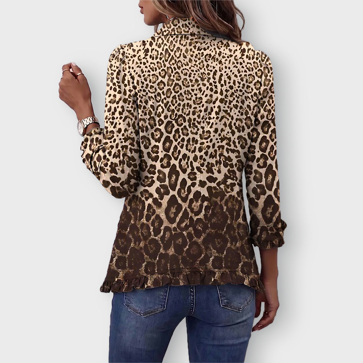 Abigail leopard print ruffled jacket in Multicolor, back view