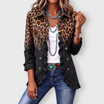 Sabina leopard ombre ruffle blazer jacket in Black, front view