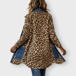 Nora leopard and denim longline jacket in Leopard, back view