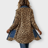 Nora leopard and denim longline jacket in Leopard, back view