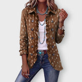 Layla animal print ruffled jacket in Brown, front view